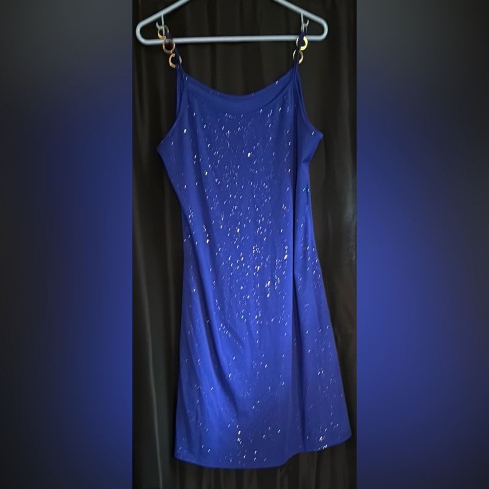 Elegant Blue Dress with Gold Accents